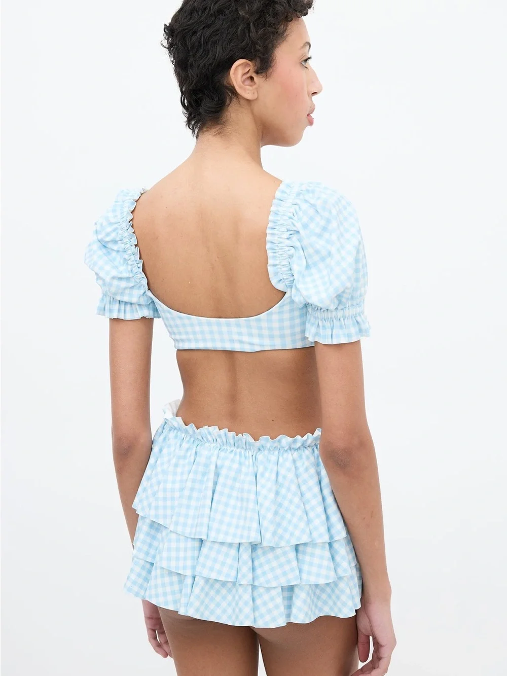 Selkie Light Blue & White Gingham Swimsuit Bottoms Size XS